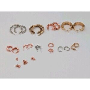 10 Pair Hoop Earring Lot Gold Silver Rose Gold Tone Fashion Costume Jewelry Set